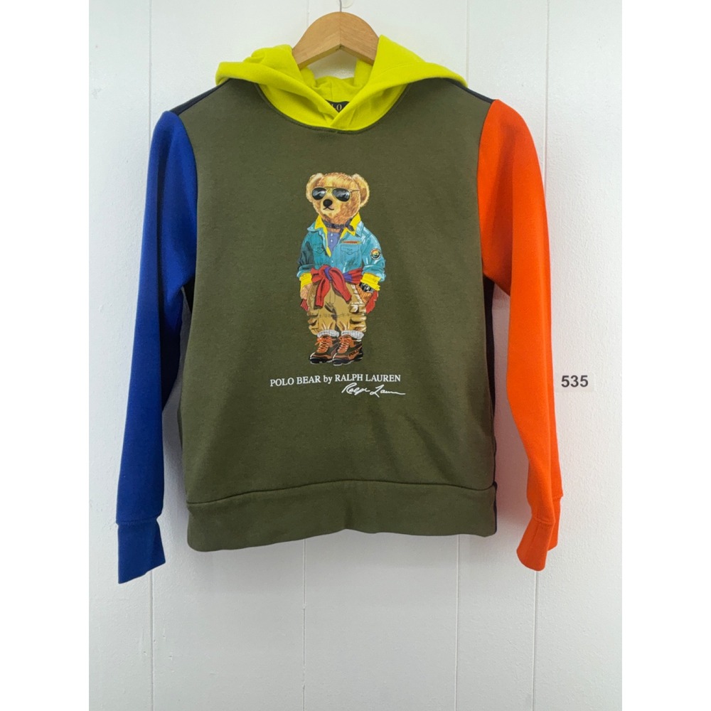 Polo Ralph Lauren Kids Polo Bear Colorblock Hoodie Green Blue Orange M 10-12